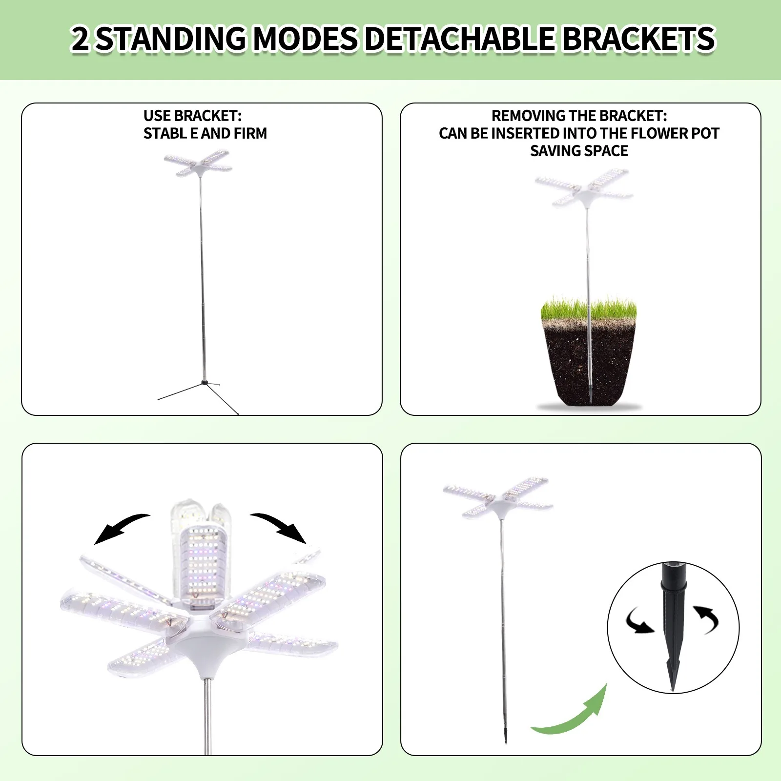 Grow Lights for Indoor Plants, 240 LEDs Full Spectrum Plant Light with Folding Wings, 3/9/12H Auto Timer, 10 Dimmable Levels, 3 Lighting Modes, Height Adjustable for Tall Large Plants, Vegetables