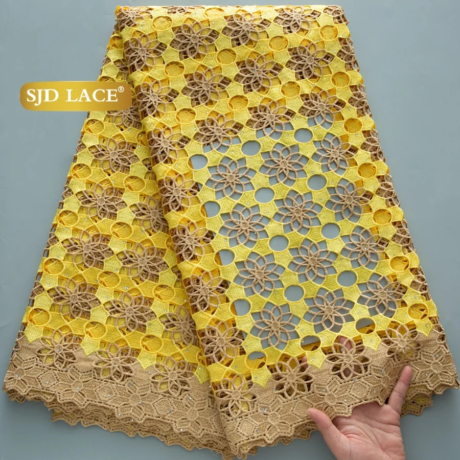 SJD LACE Cord Lace Fabric African Guipure 2026 Hot Sale Stones Nigerian Water Soluble Lace for Women Wedding Party DIY Dresses 4820