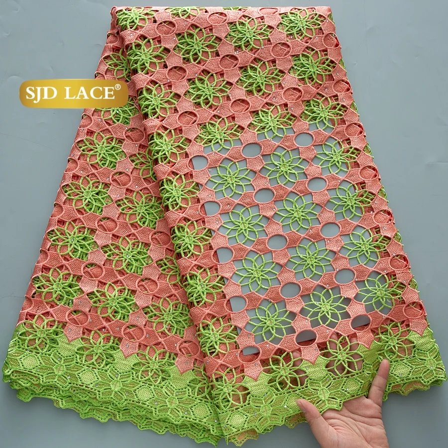 SJD LACE Cord Lace Fabric African Guipure 2026 Hot Sale Stones Nigerian Water Soluble Lace for Women Wedding Party DIY Dresses 4820