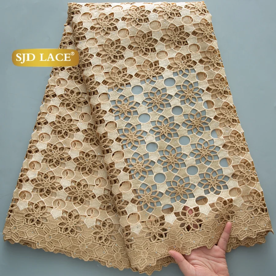 SJD LACE Cord Lace Fabric African Guipure 2026 Hot Sale Stones Nigerian Water Soluble Lace for Women Wedding Party DIY Dresses 4820