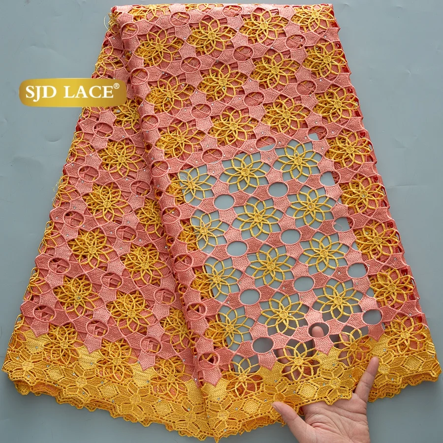 SJD LACE Cord Lace Fabric African Guipure 2026 Hot Sale Stones Nigerian Water Soluble Lace for Women Wedding Party DIY Dresses 4820
