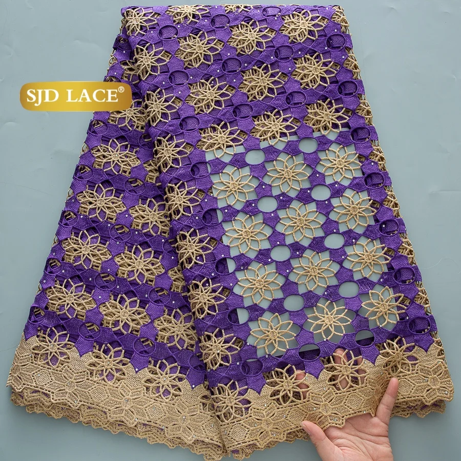 SJD LACE Cord Lace Fabric African Guipure 2026 Hot Sale Stones Nigerian Water Soluble Lace for Women Wedding Party DIY Dresses 4820