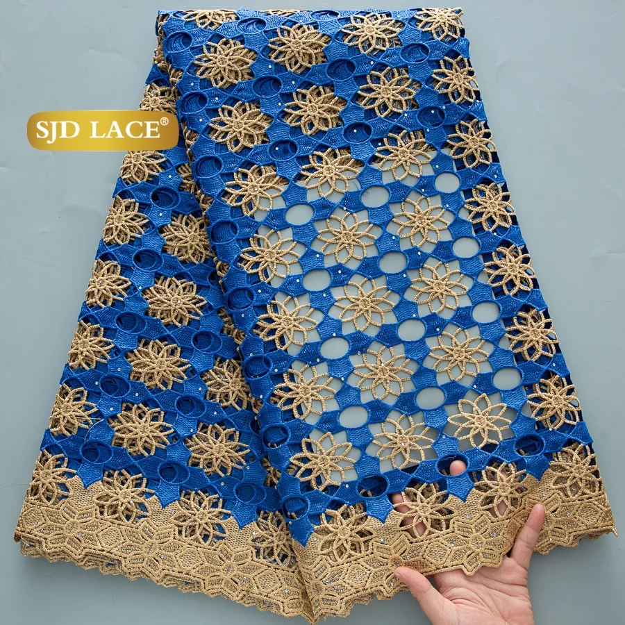 SJD LACE Cord Lace Fabric African Guipure 2026 Hot Sale Stones Nigerian Water Soluble Lace for Women Wedding Party DIY Dresses 4820