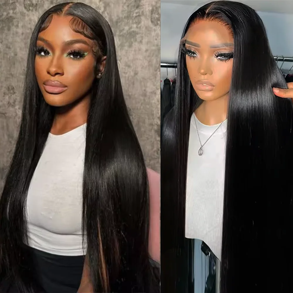 7x6 Human Hair Bone Straight Lace Front Human Hair Wig No Glue 40 46 Inch HD Lace Frontal Wig for Women Pre Plucked 200 Density