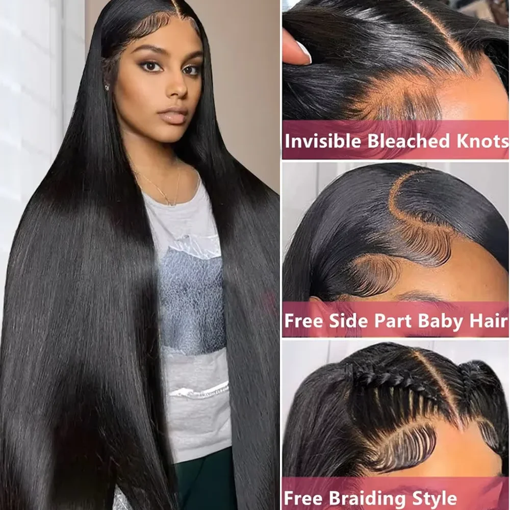 7x6 Human Hair Bone Straight Lace Front Human Hair Wig No Glue 40 46 Inch HD Lace Frontal Wig for Women Pre Plucked 200 Density