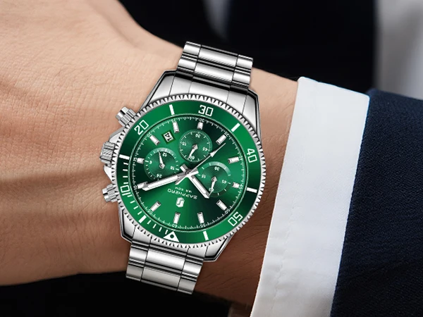 SAPPHERO Men's Luxury Quartz Chronograph Watch Stainless Steel Case 50M Waterproof Luminous Hands Date Display Sport Business Wristwatch Elegant Fashion Timepiece Premium Gift for Men