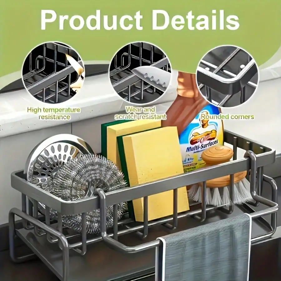 Effective Draining Kitchen Sponge Shelf, Soap Holder, Stainless Steel Material Is More Sturdy, Slope Design Is Free From Water Accumulation, Towel Independent Rack Effective Anti-Mold, Kitchen Storage