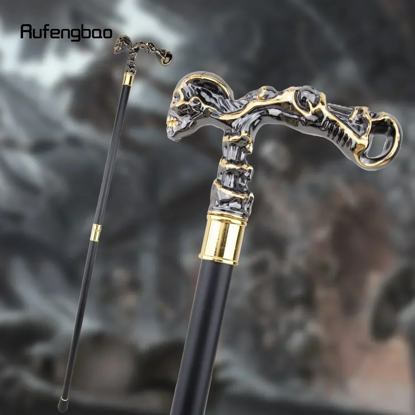 Golden Black Skull Walking Stick Decorative Vampire Cospaly Vintage Party Fashionable Walking Cane Halloween Crosier 93cm