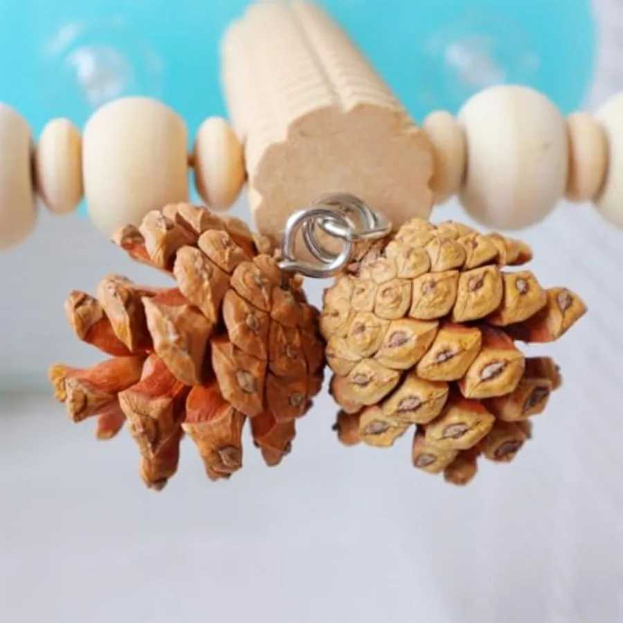 Natural wood bird perch with pine cone foraging chew toys interactive platform stand beak exercise toy for cockatiels, parakeet