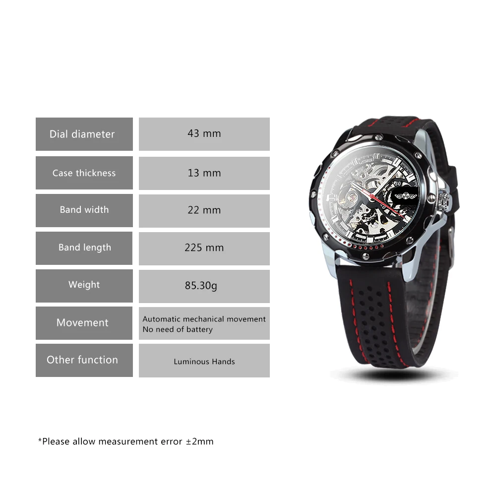 WINNER Business Watch for Men Fashion Skeleton Automatic Mechanical Watches Top Brand Luxury Rubber Strap Classic Sports Mens Wristwatches
