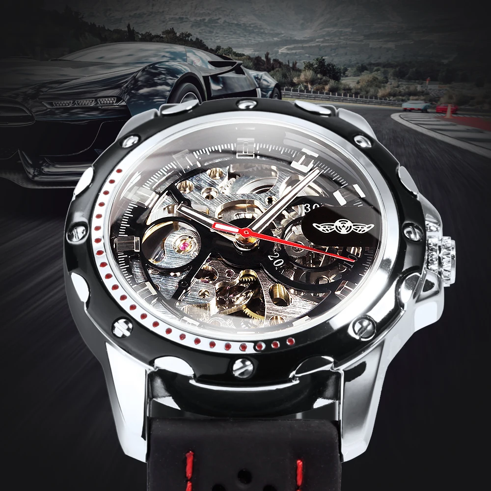 WINNER Business Watch for Men Fashion Skeleton Automatic Mechanical Watches Top Brand Luxury Rubber Strap Classic Sports Mens Wristwatches