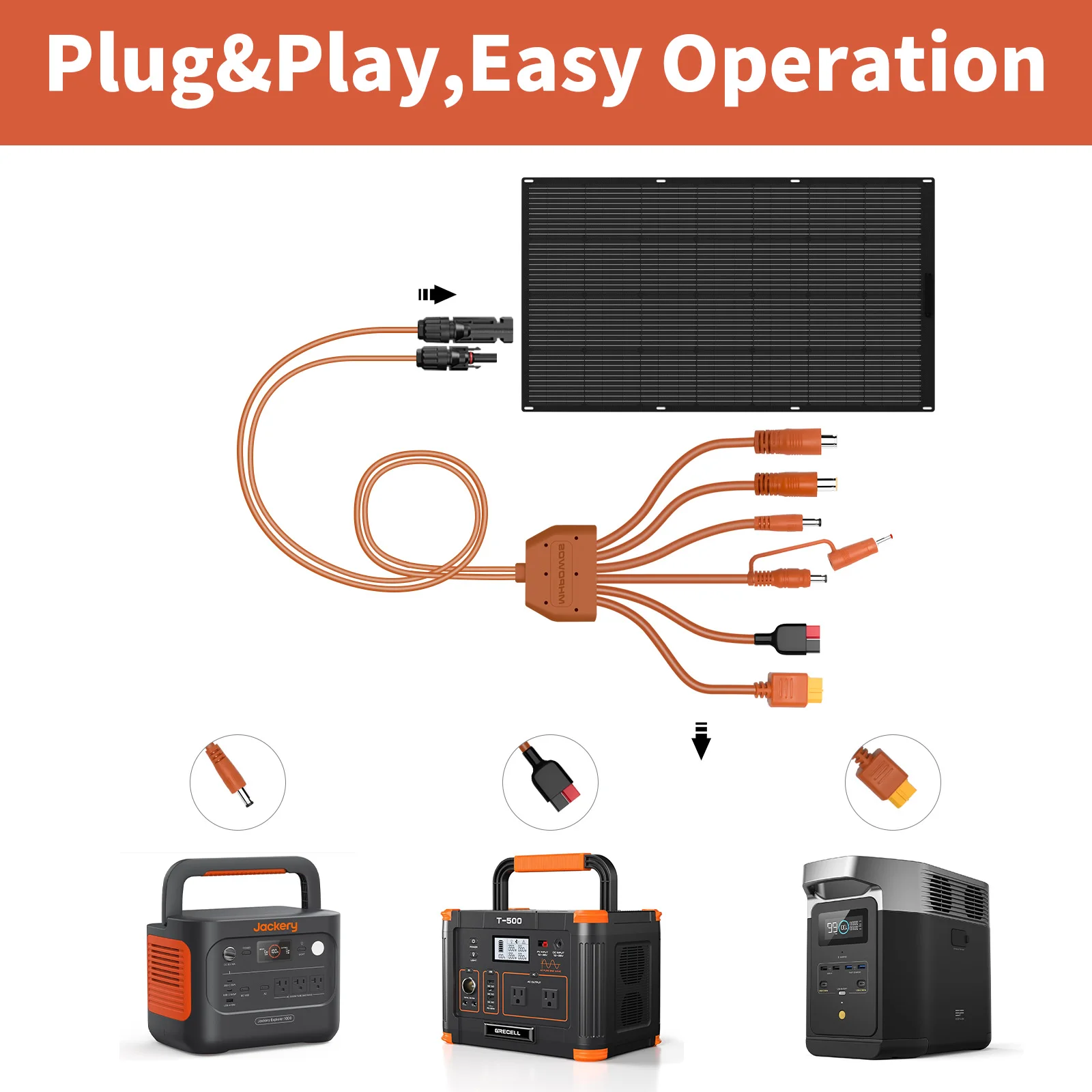MHPOWOS 7-in-1 Solar Panel Connector Extension Line Solar Photovoltaic Panel Adaptor Cable Connector Battery Plate Assembly