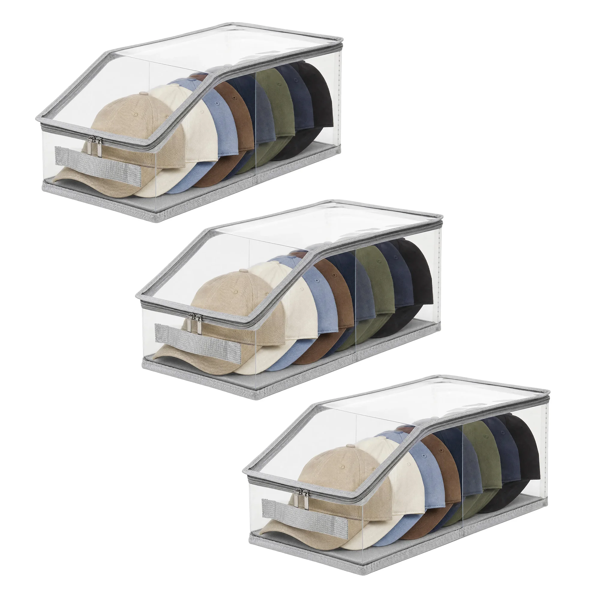 Hat Storage Organizer Box Clear PVC Baseball Cap Storage Container Stackable Dust‑Proof Cap Holder For Closet Wardrobe Under Bed
