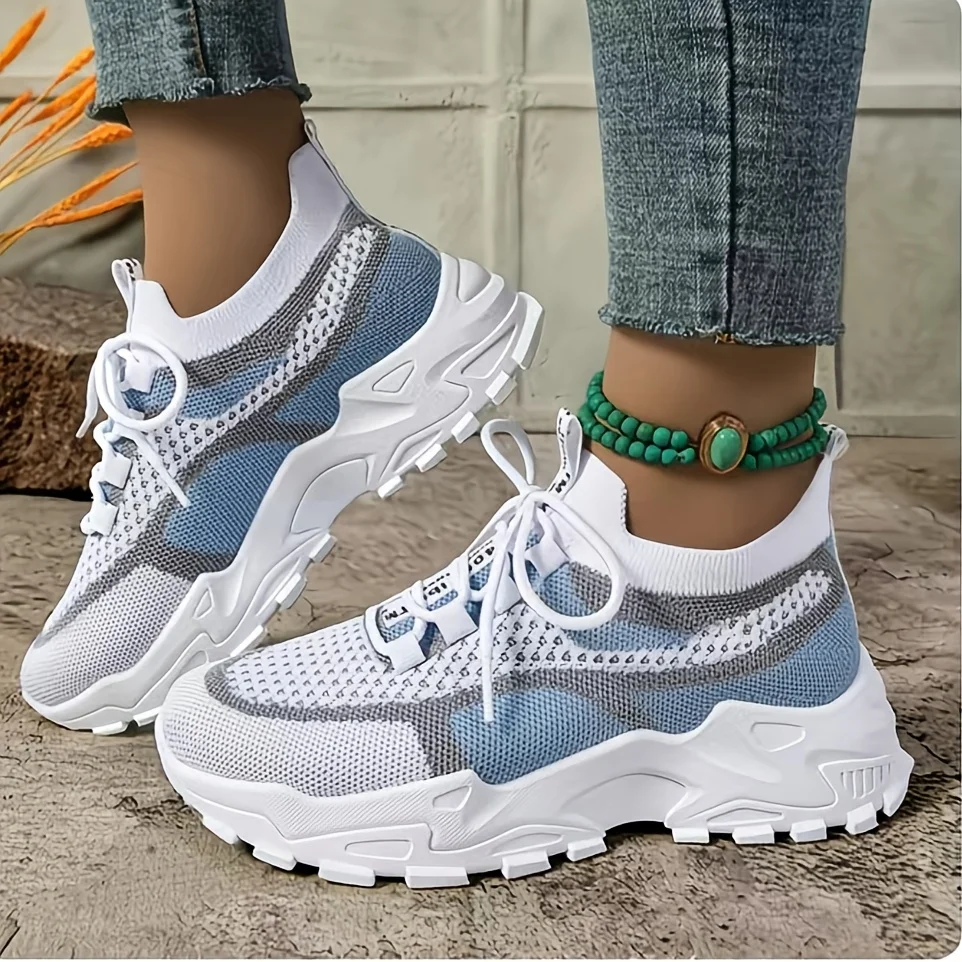 Ladies Breathable Mesh Patchwork Chunky Dad Sneakers Lace Up Height Increasing Platform Walking Shoes Non Slip Soft Thick Sole Casual Sport Trainers Multicolor Plus Size 35-44 For Daily Shopping Gym Outdoor Street All Season Footwear