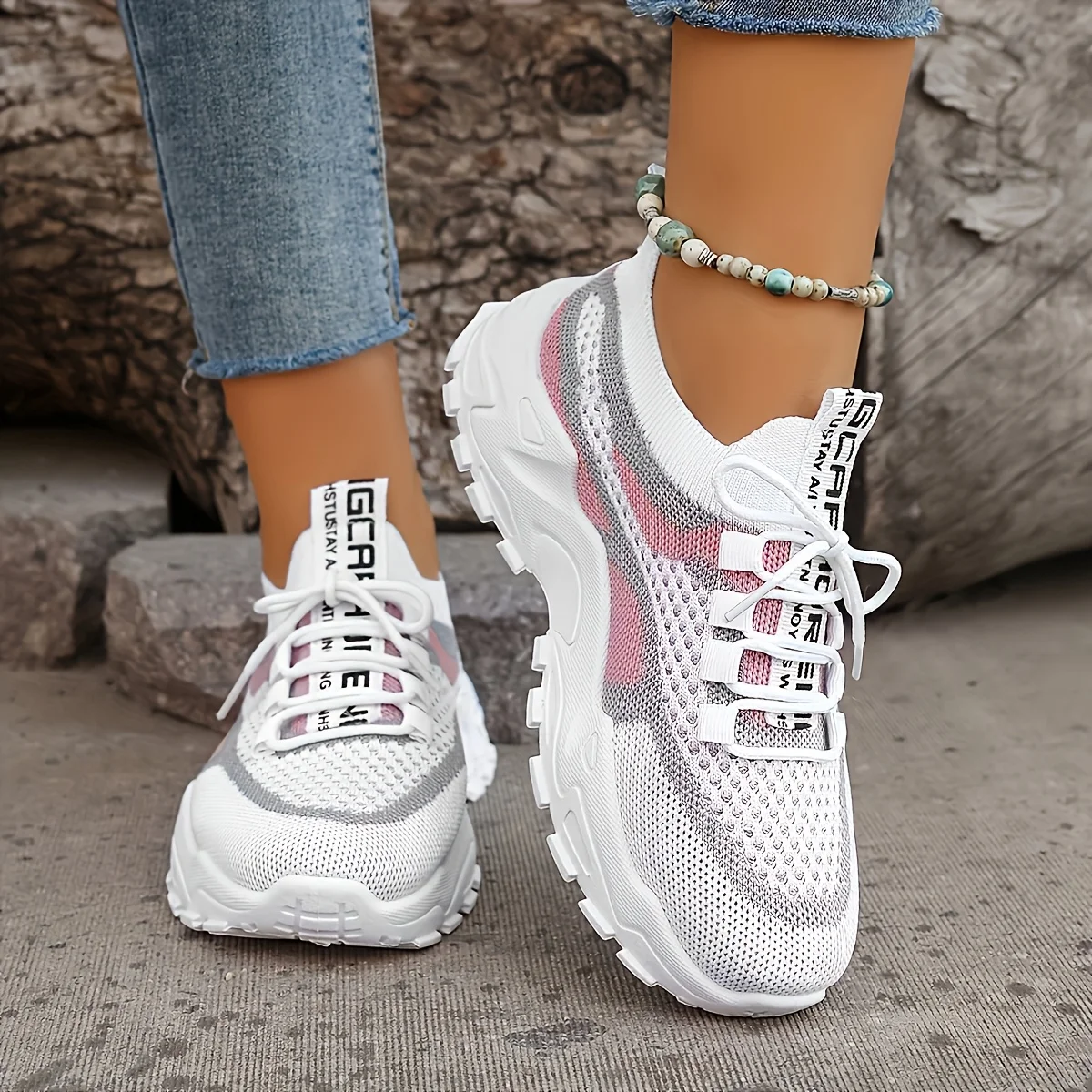 Ladies Breathable Mesh Patchwork Chunky Dad Sneakers Lace Up Height Increasing Platform Walking Shoes Non Slip Soft Thick Sole Casual Sport Trainers Multicolor Plus Size 35-44 For Daily Shopping Gym Outdoor Street All Season Footwear