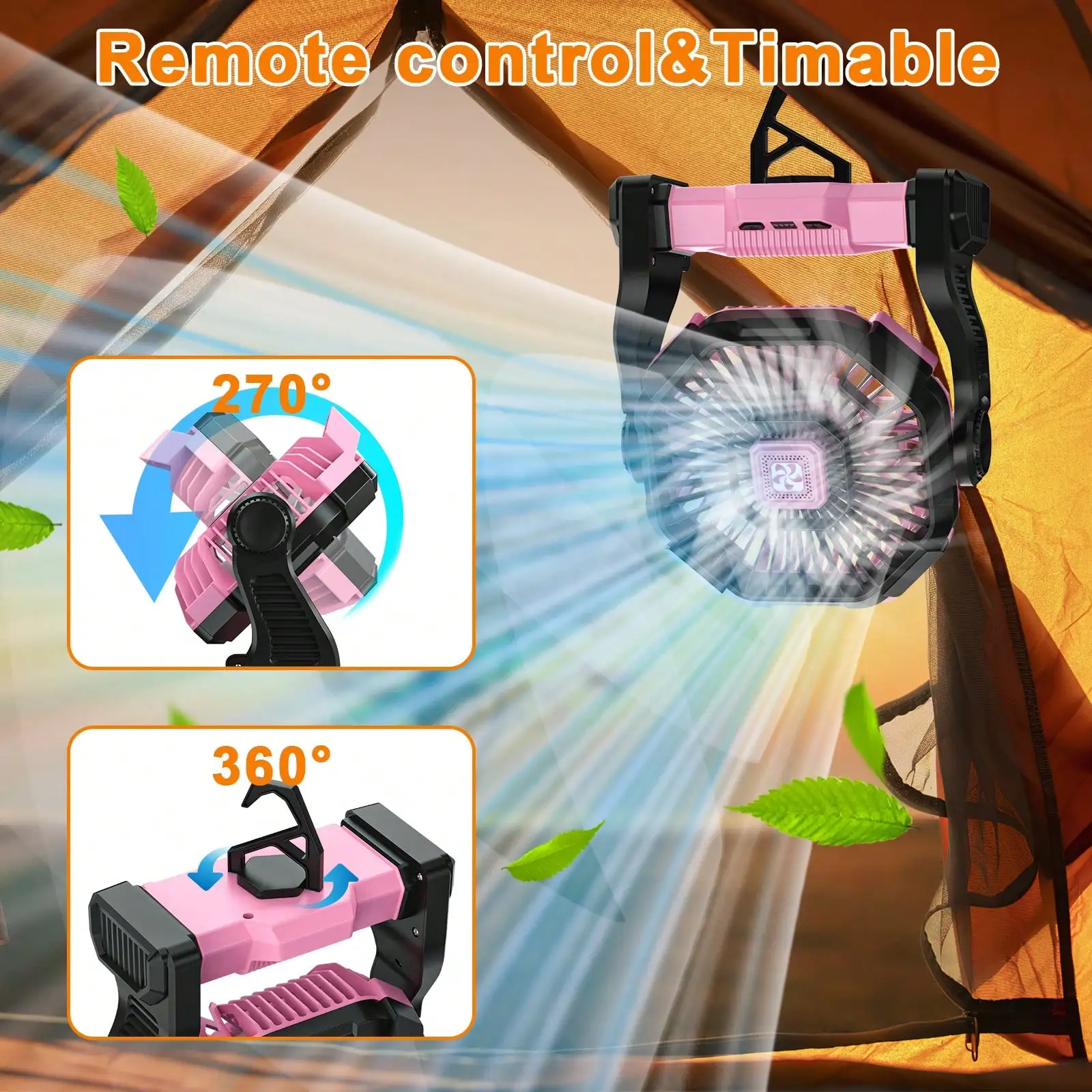 MystyMyth Cold Air Battery Powered Fan With LED Lantern, Dual Motor Camping Fan, 4-Speed Adjustable Desktop Fan With Hook, Portable Outdoor Fan, Suitable For Tents, Power Outages, And Construction Sites SE25090491331941607