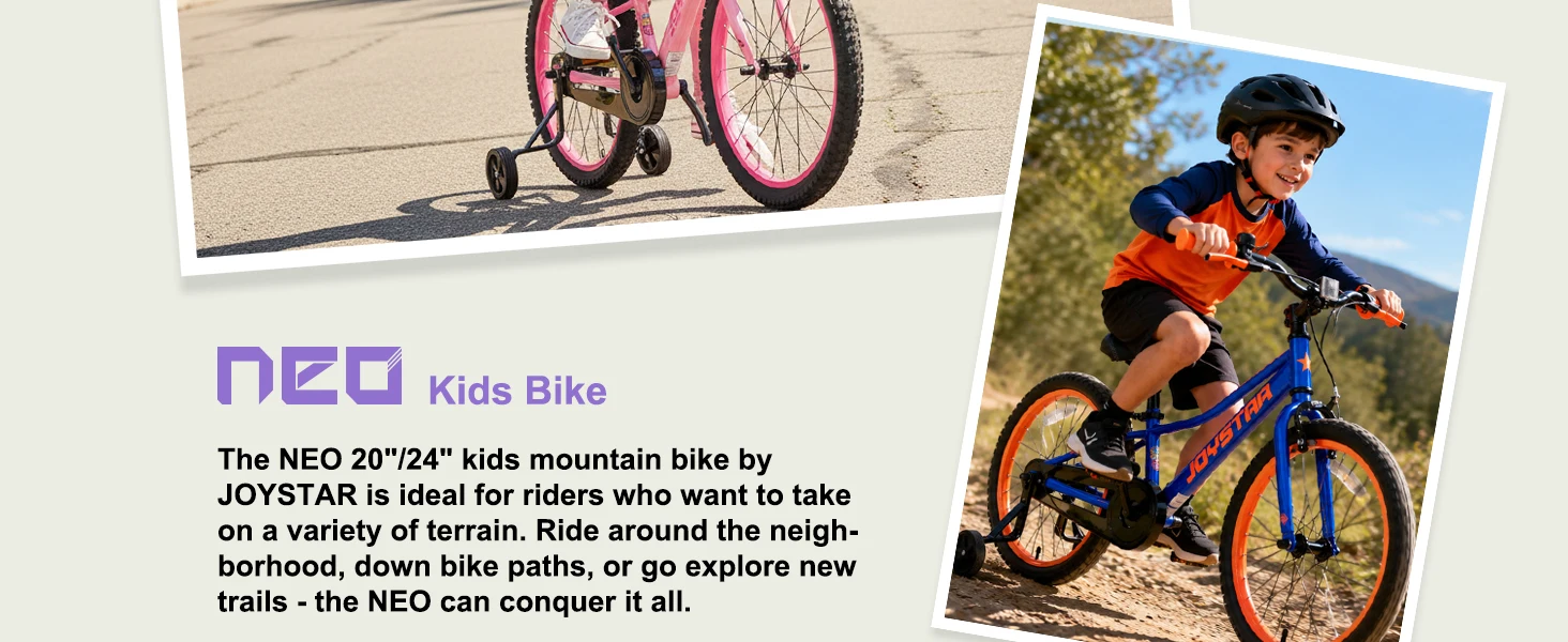 JOYSTAR NEO 20" 24" Kids Mountain Bike for Boys Girls 5-12 Years 20" Kids Bike with Training Wheels, 24 Inch Bike with Kickstand, Dual Brake