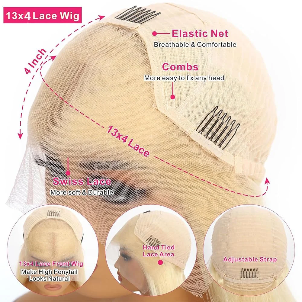 Vietnamese 250% Density #613 Blonde Straight Bob Wigs 100% Human Hair 13x4 Lace Front Wig Virgin Hair Blonde Straight Human Hair Wigs For Women