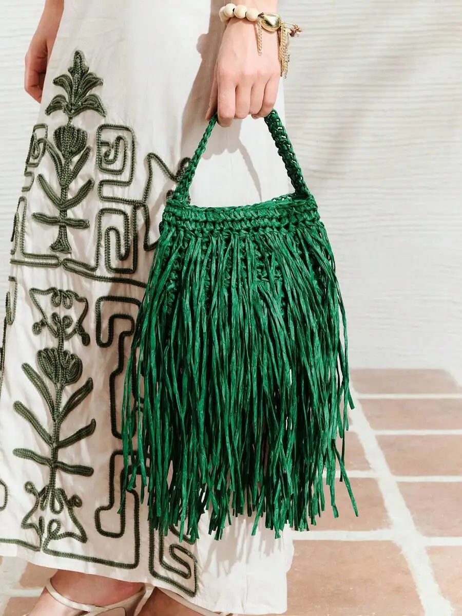 Ladies, Women Top Handle Bags , Fashionable, Simple, Elegant, Versatile, Straw,Tassel,For Beach,Vacation,Holiday,Summer, Seaside