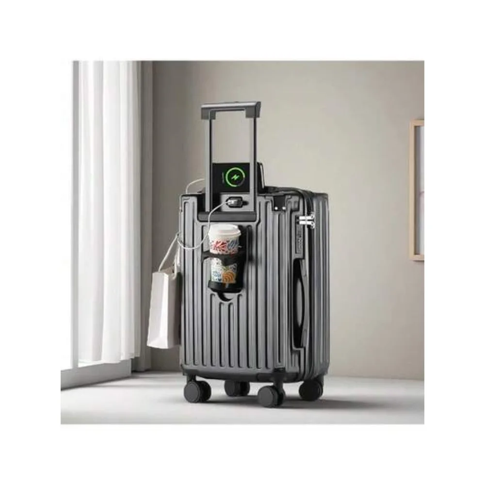 20 Inch Carry On Luggage With Cup Holder and USB Port, Airline Approved TSA Lock Hardside Suitcase, Lightweight PC Spinner Wheel Travel Suitcase for Women Men Business Vacation, 360 Degree Rolling Trolley Case with Front Pocket