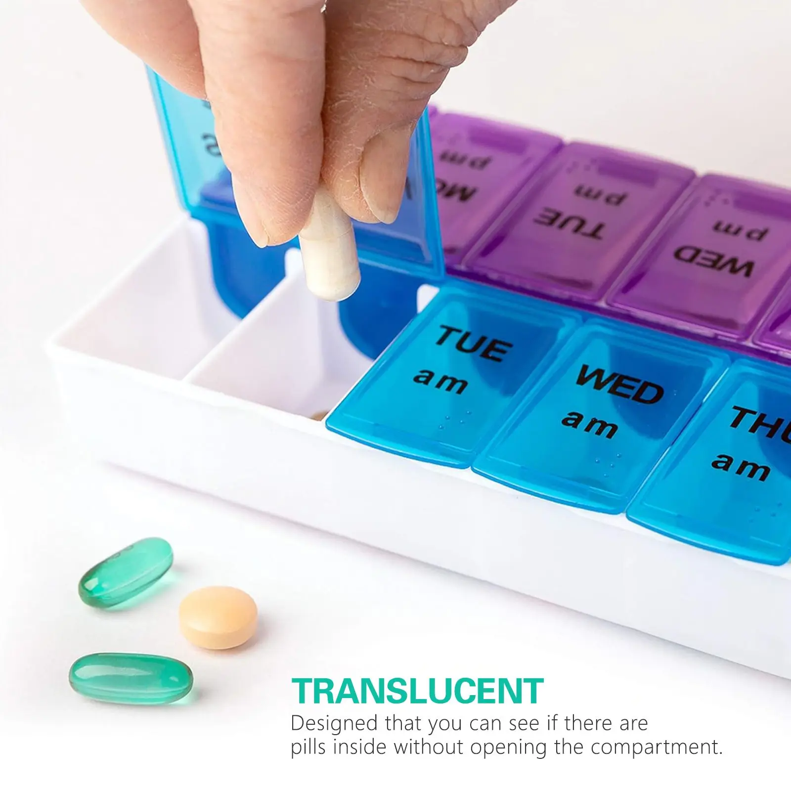 Weekly Pill Organizer 7 Day AM/PM – 2 Pack 14 Compartments Medicine Case, Removable Pill Box with Date Labels, Large Capacity, Durable Tight-Lid Design, Easy To Identify for Daily Medication
