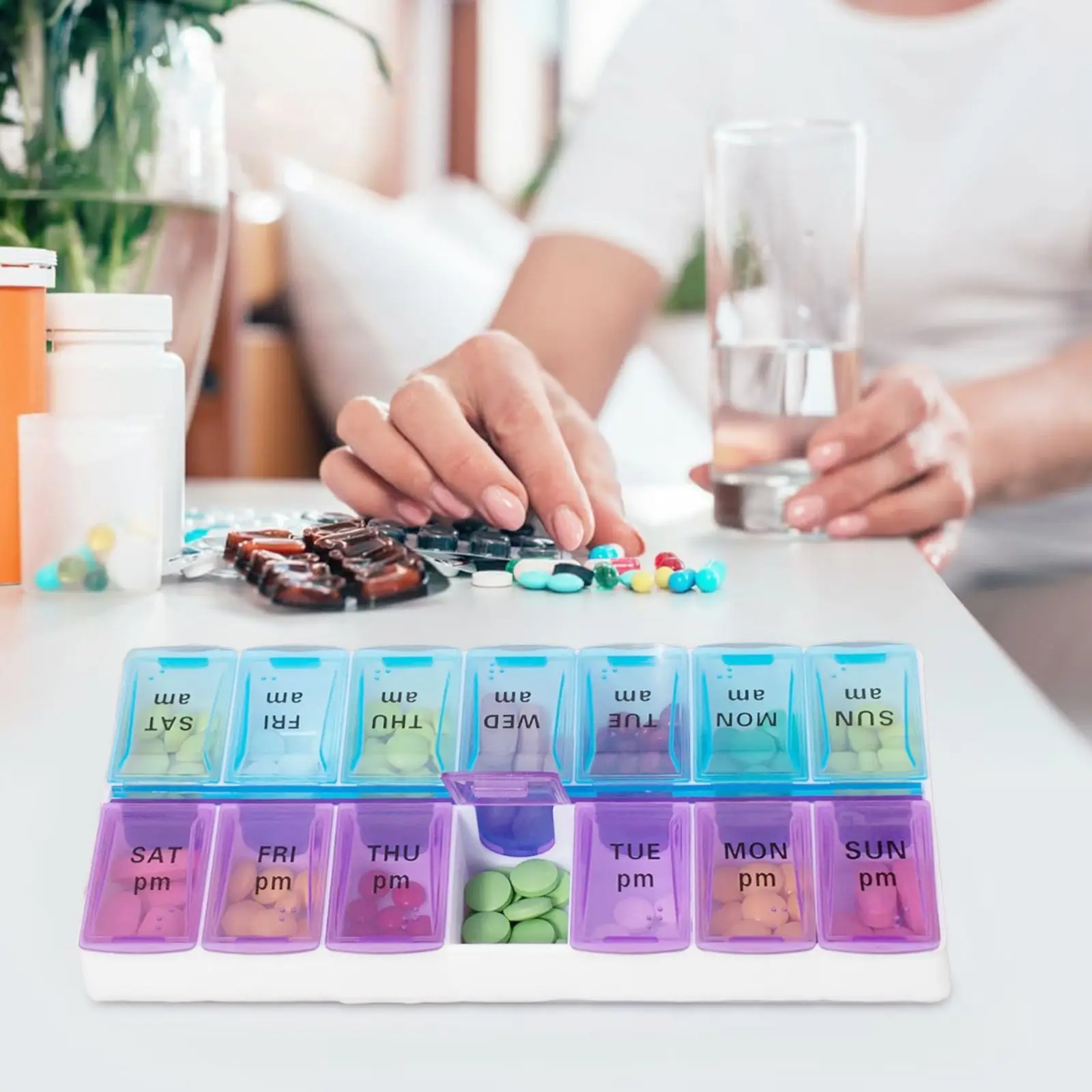 Weekly Pill Organizer 7 Day AM/PM – 2 Pack 14 Compartments Medicine Case, Removable Pill Box with Date Labels, Large Capacity, Durable Tight-Lid Design, Easy To Identify for Daily Medication