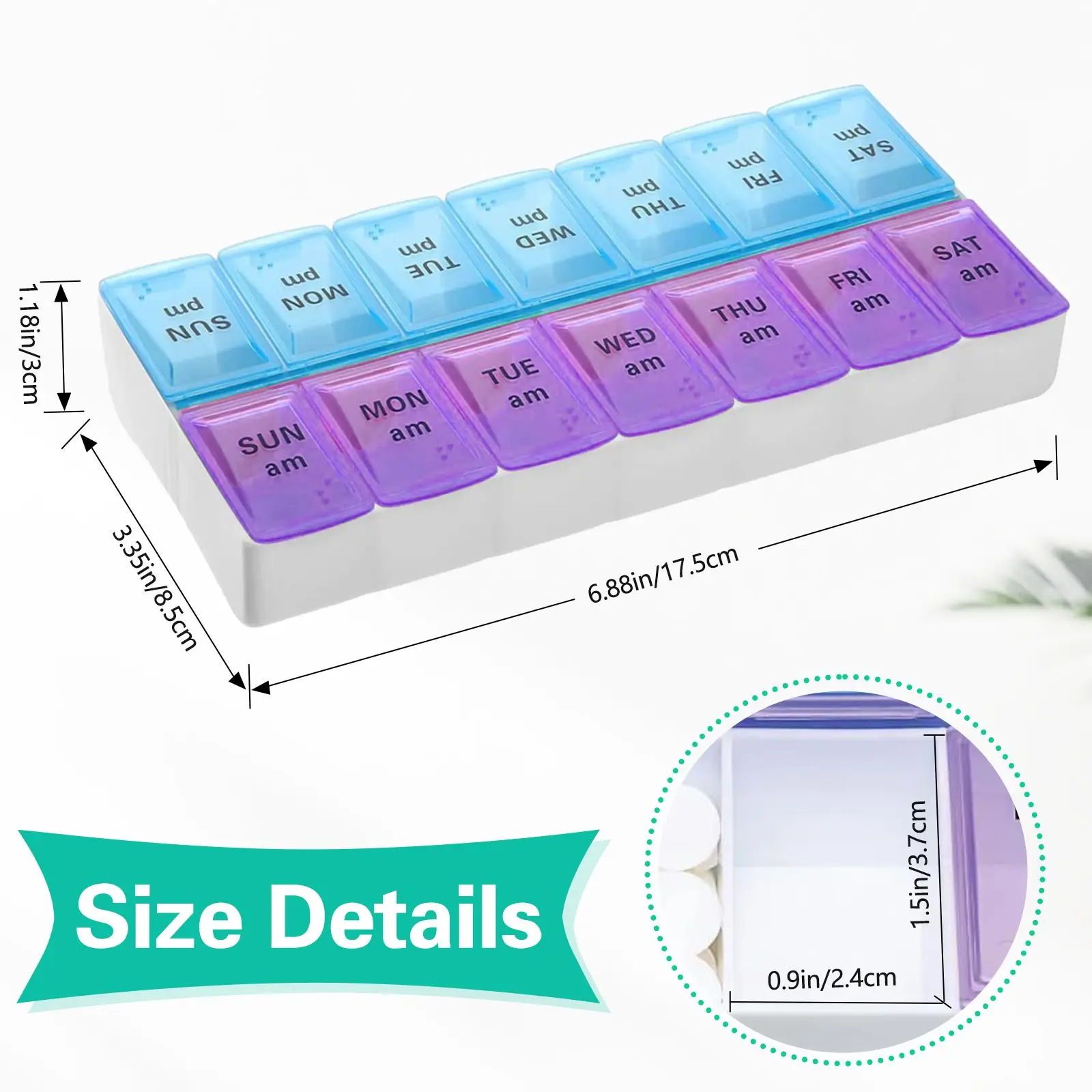 Weekly Pill Organizer 7 Day AM/PM – 2 Pack 14 Compartments Medicine Case, Removable Pill Box with Date Labels, Large Capacity, Durable Tight-Lid Design, Easy To Identify for Daily Medication