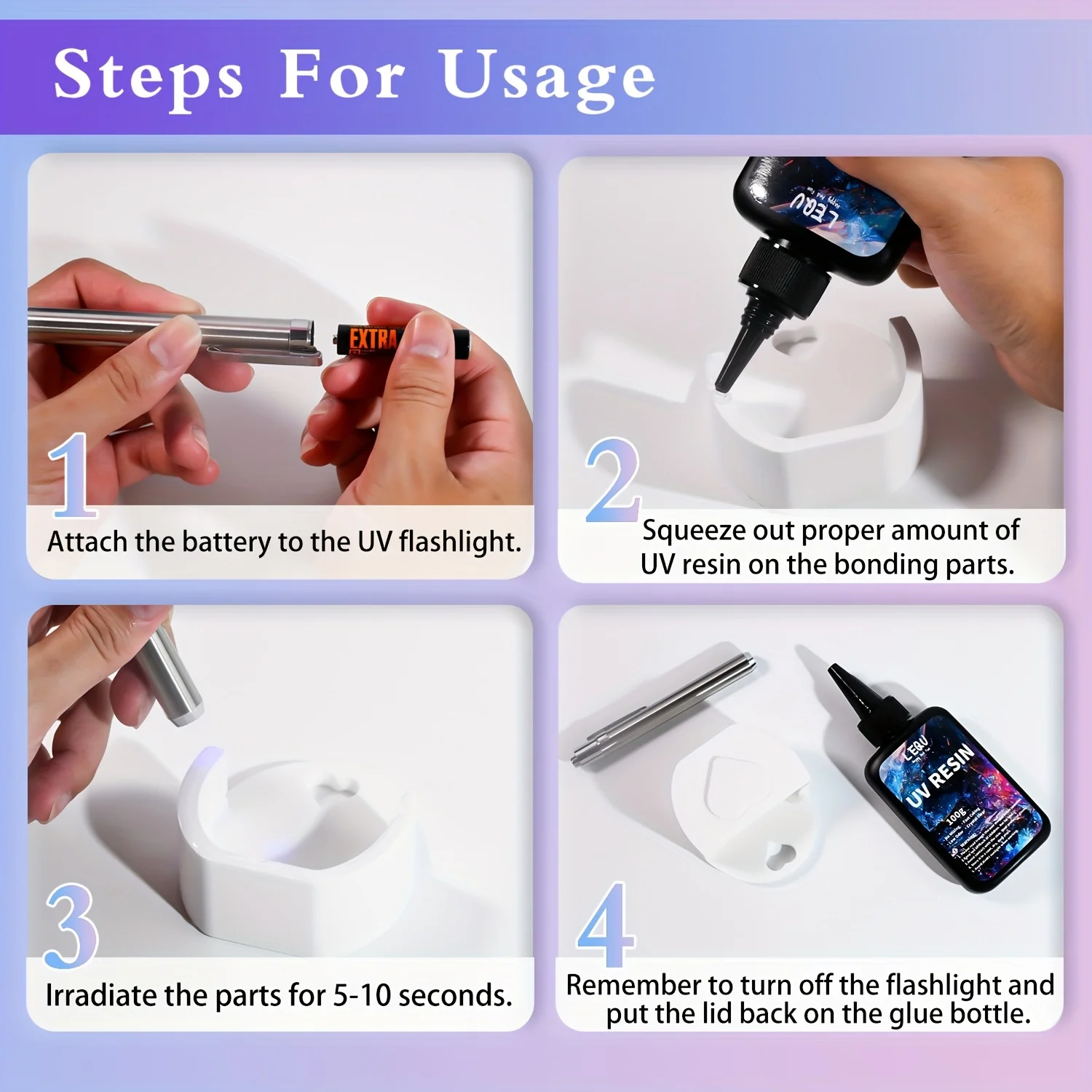 100g UV Resin Kit, Quick-Drying Epoxy Adhesive, Suitable For Beginners And Secondary Bonding; 100g Adhesive, Coloured UV Resin (White, Black And Red), Comes With A Pen-Style UV Lamp, Suitable For Resin Casting And Jewellery Casting.