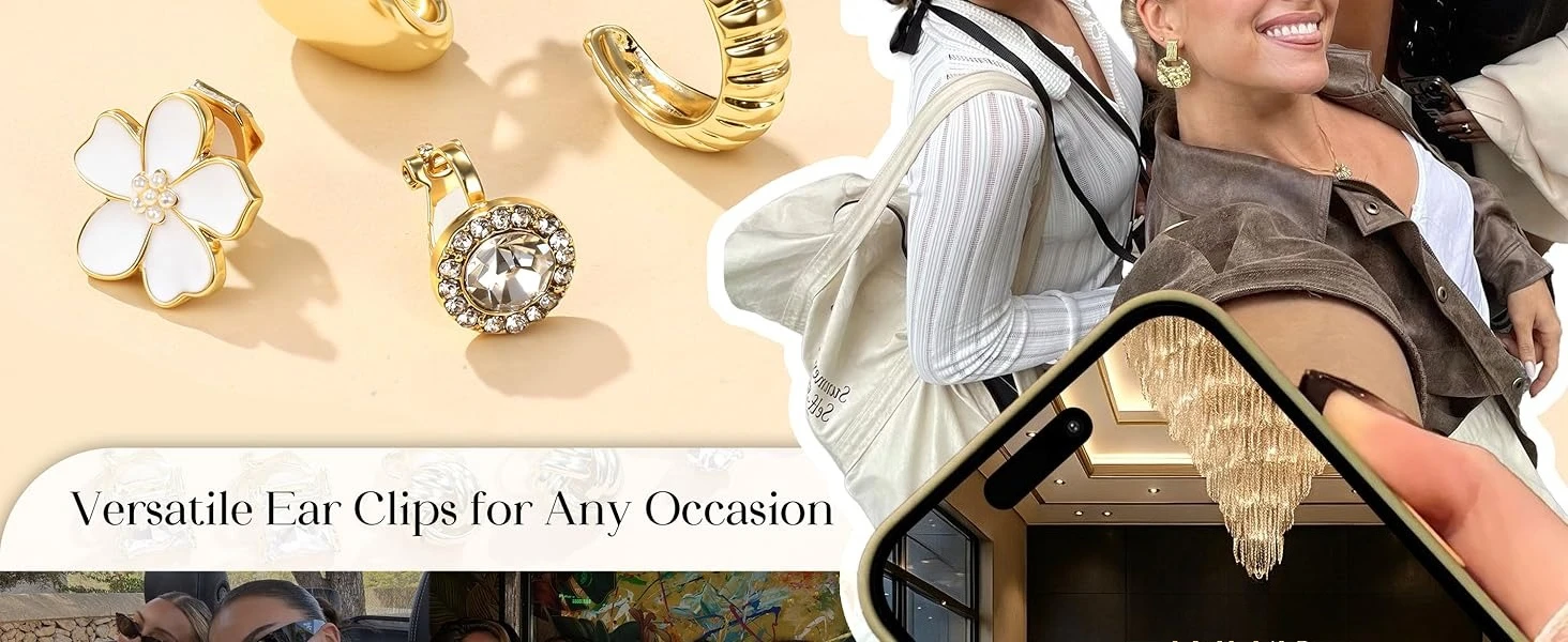 Clip On Earrings for Women 14K Gold Plated Clip Earrings Non Pierced Ears Clips CZ Pearl Knot Twist Chunky Hoop and Studs Earring Set Hypoallergenic Fake Earings Jewelry