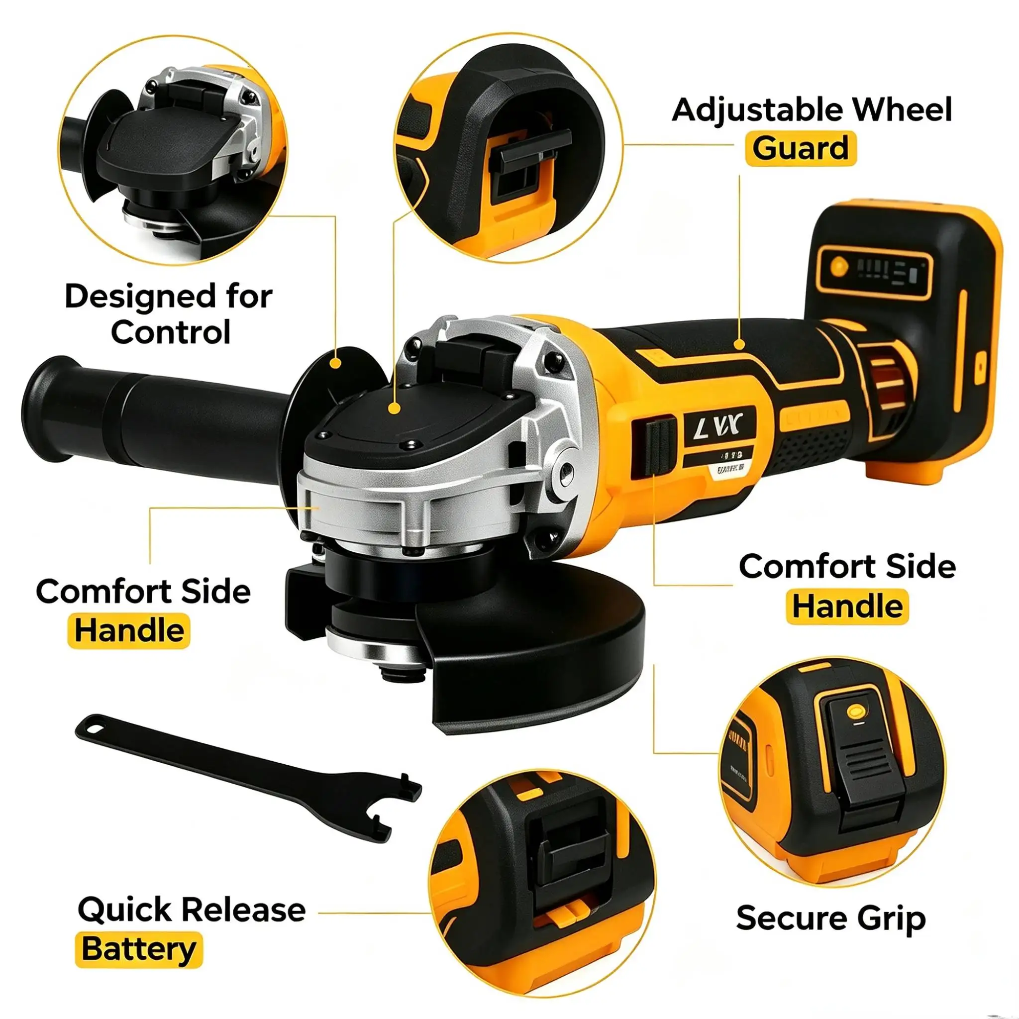 Cross-Border DW Brushless Lithium Angle Grinder, Multifunctional Polishing and Cutting Small Cordless Electric Sander Wholesale, Compatible with 20V, 6Ah Batteries