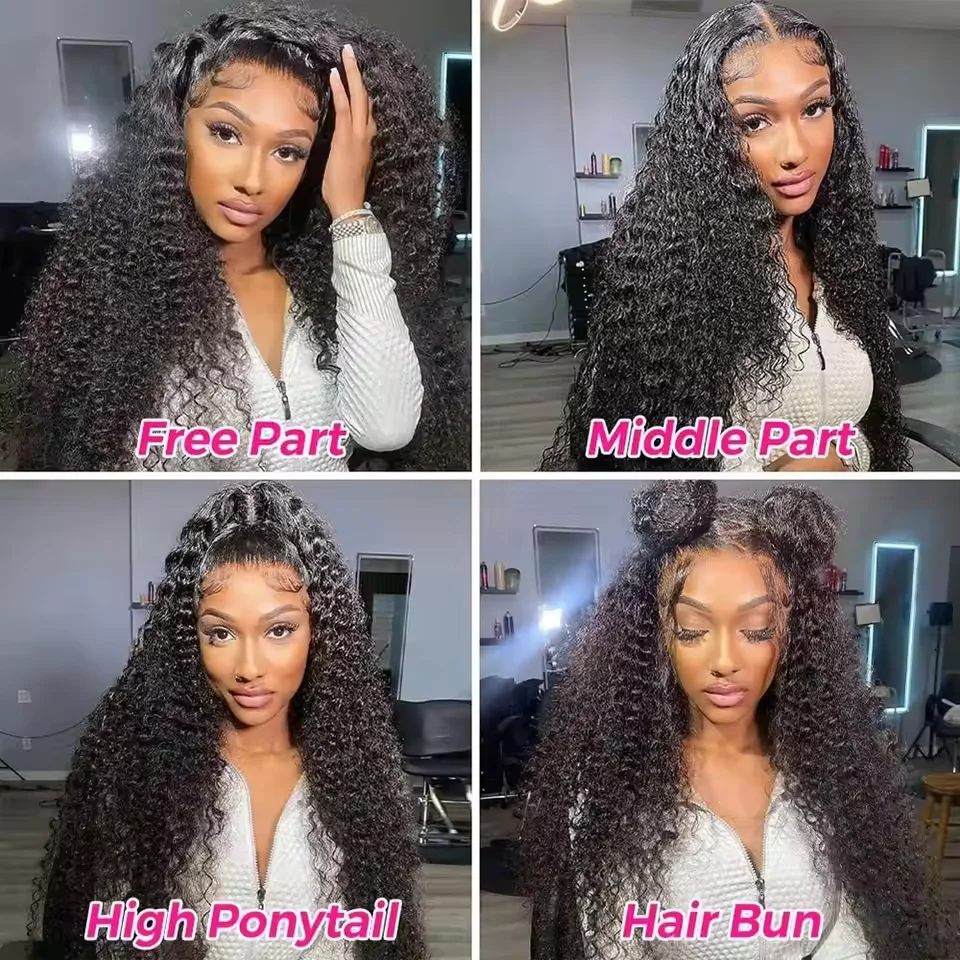 100% Human Hair Malaysian Remy Hair 40 42 Inch Deep Wave Kinky Curly Wigs Pre Plucked HD Transparent Lace 200 Density