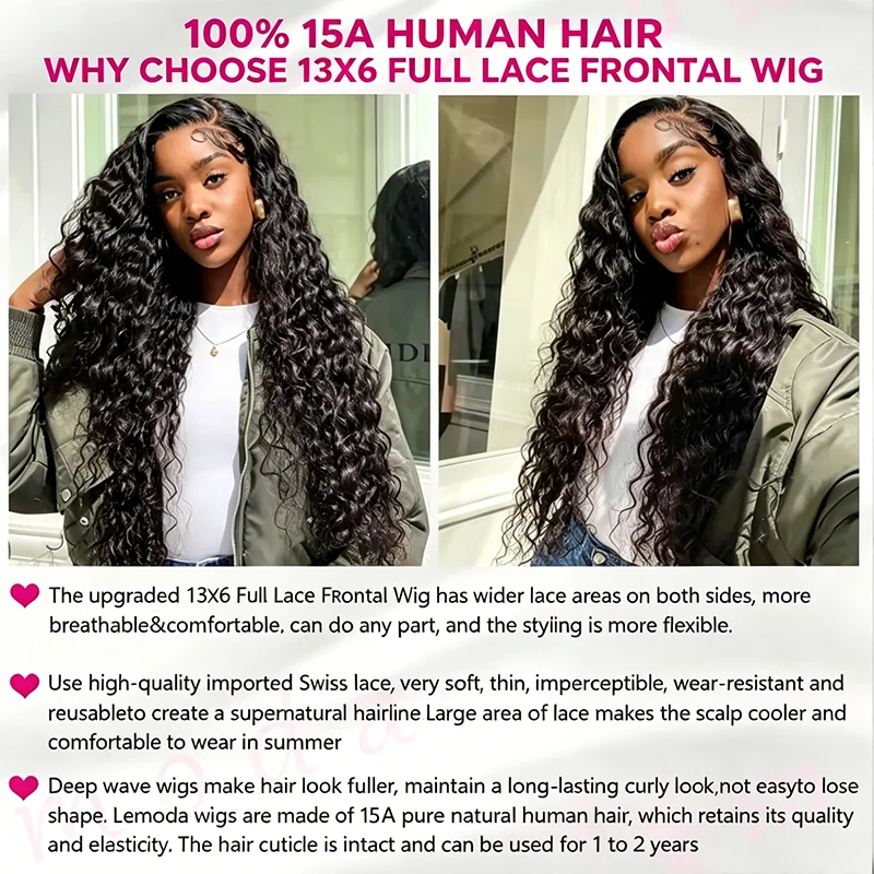 100% Human Hair Malaysian Remy Hair 40 42 Inch Deep Wave Kinky Curly Wigs Pre Plucked HD Transparent Lace 200 Density
