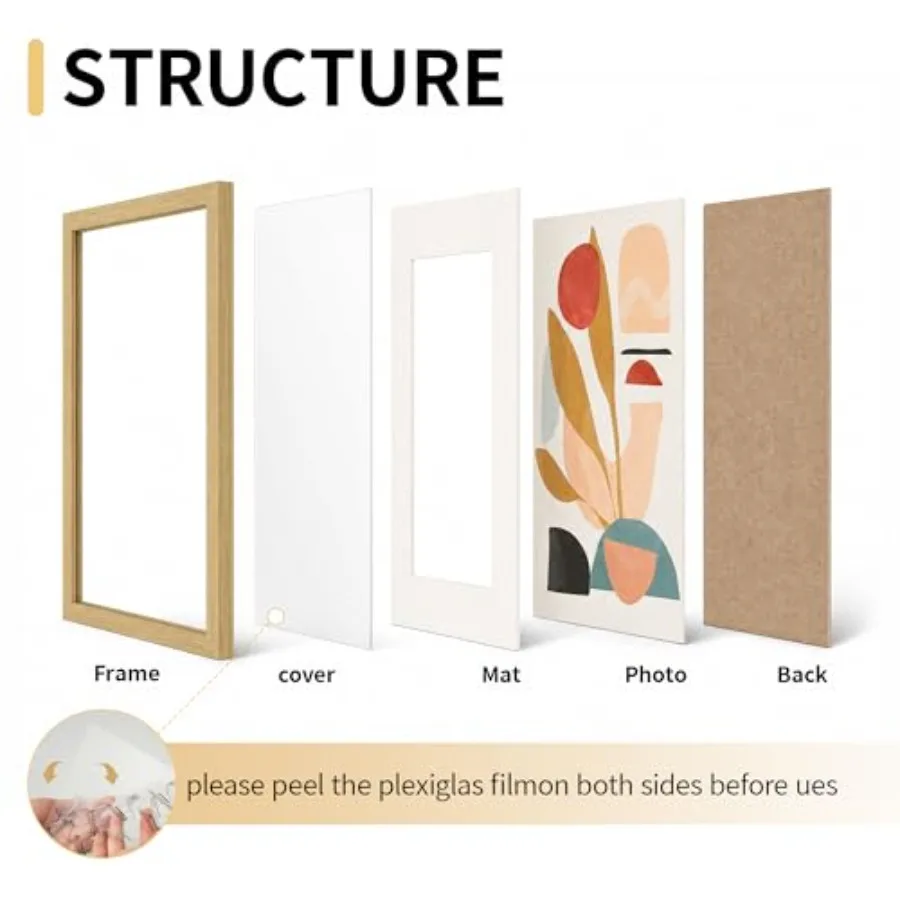 11x14 Natural Picture Frame for Wall Hanging, Wood Material, Light Brown, Includes 8x10 Mat Compatibility