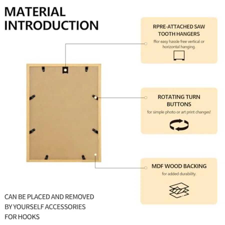 11x14 Natural Picture Frame for Wall Hanging, Wood Material, Light Brown, Includes 8x10 Mat Compatibility