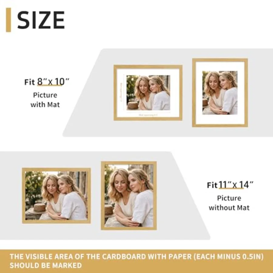 11x14 Natural Picture Frame for Wall Hanging, Wood Material, Light Brown, Includes 8x10 Mat Compatibility