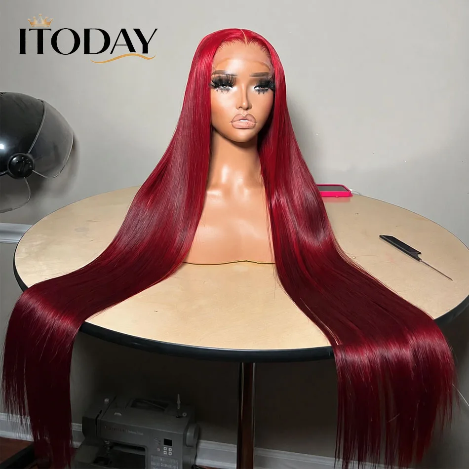 Burgundy 99J 13X6 HD Lace Front Wigs Human Hair Indian Bone Straight Human Hair Wig Pre Plucked Red Colored Lace Frontal Wigs