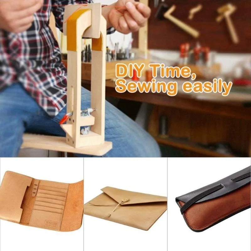 1Set Leather Stitching Pony DIY Leather Stitching Clamp with PU Leather Wood Pony Horse Clamp
