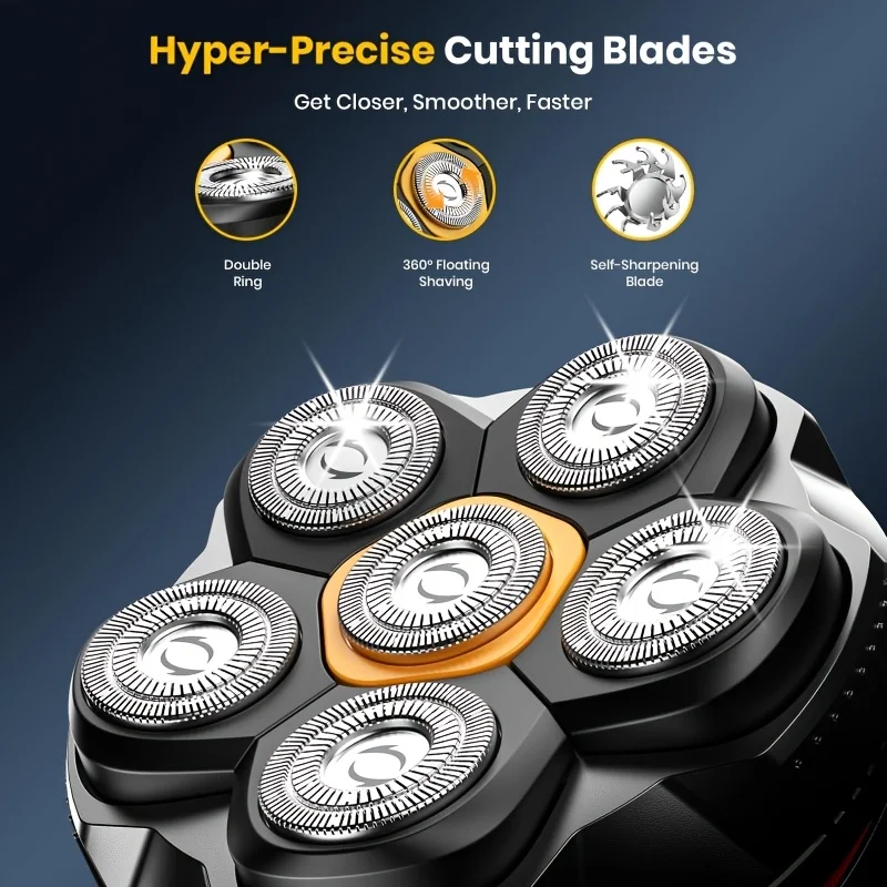 Magnetic 6D rotating razor | Rechargeable bald shaver, facial beard trimmer, IPX7 waterproof, silent motor, magnetic blade haircut set | Boyfriend gift first choice, Father's Day gift