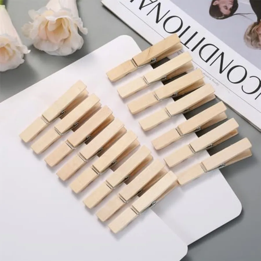 30 PCS Clothes Pins, 2.9 Inch Wooden Clothespins for Laundry Drying Picture Hanging, Natural Wood Color, Heavy Duty Rust Resist