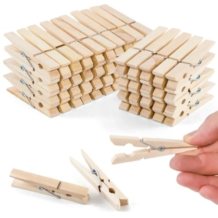 30 PCS Clothes Pins, 2.9 Inch Wooden Clothespins for Laundry Drying Picture Hanging, Natural Wood Color, Heavy Duty Rust Resist