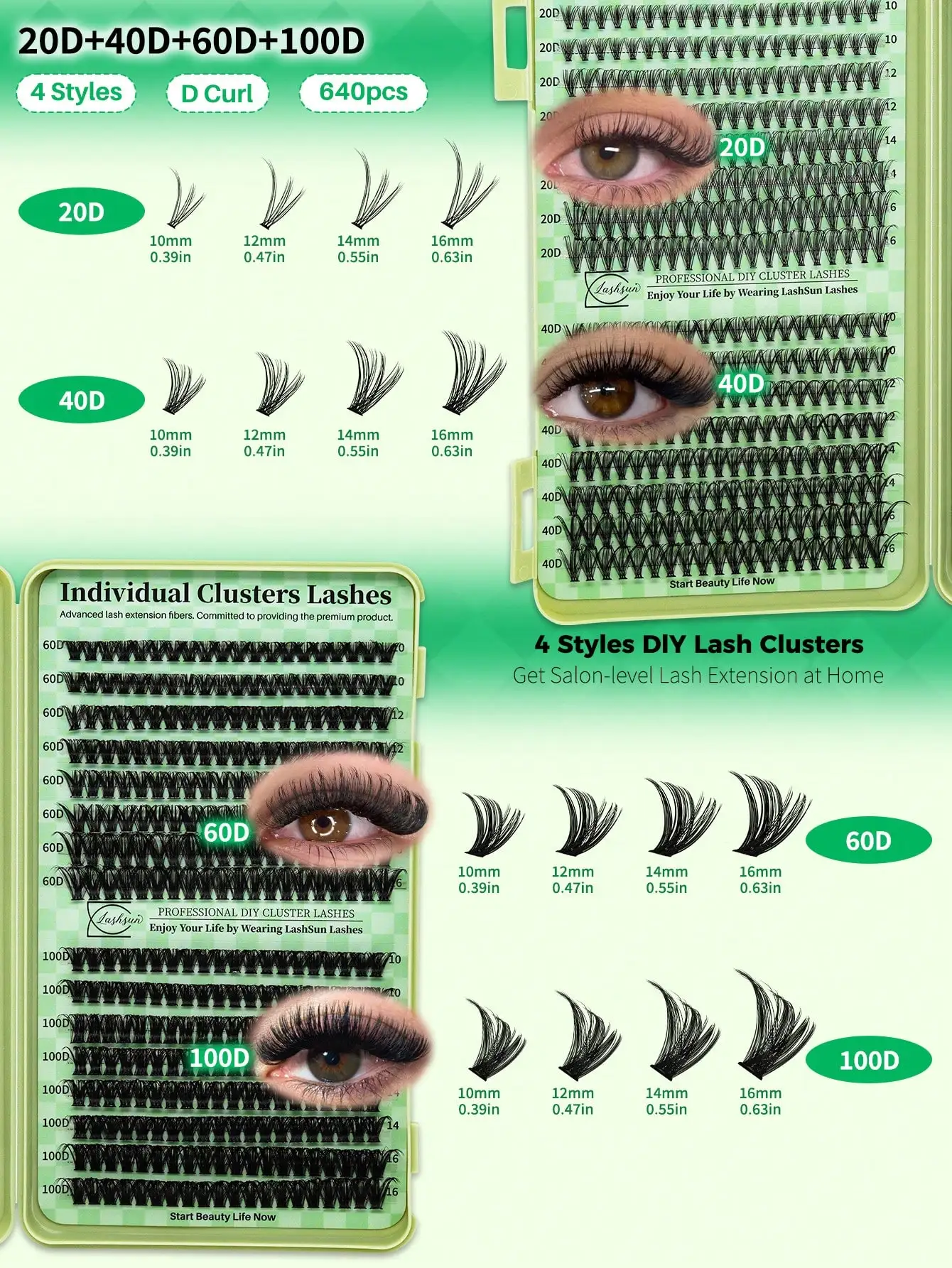 Lashsun 2522pcs Cluster Eyelashes Set, 14 Styles Including Cat Eye, Sheer, Cartoon, Thick, Bottom, Spiky Lashes, With Eyelash Glue, Makeup Remover, Eyelash Curler, Suitable For Beginners And Professionals, Easy DIY At Home, Daily Makeup Application