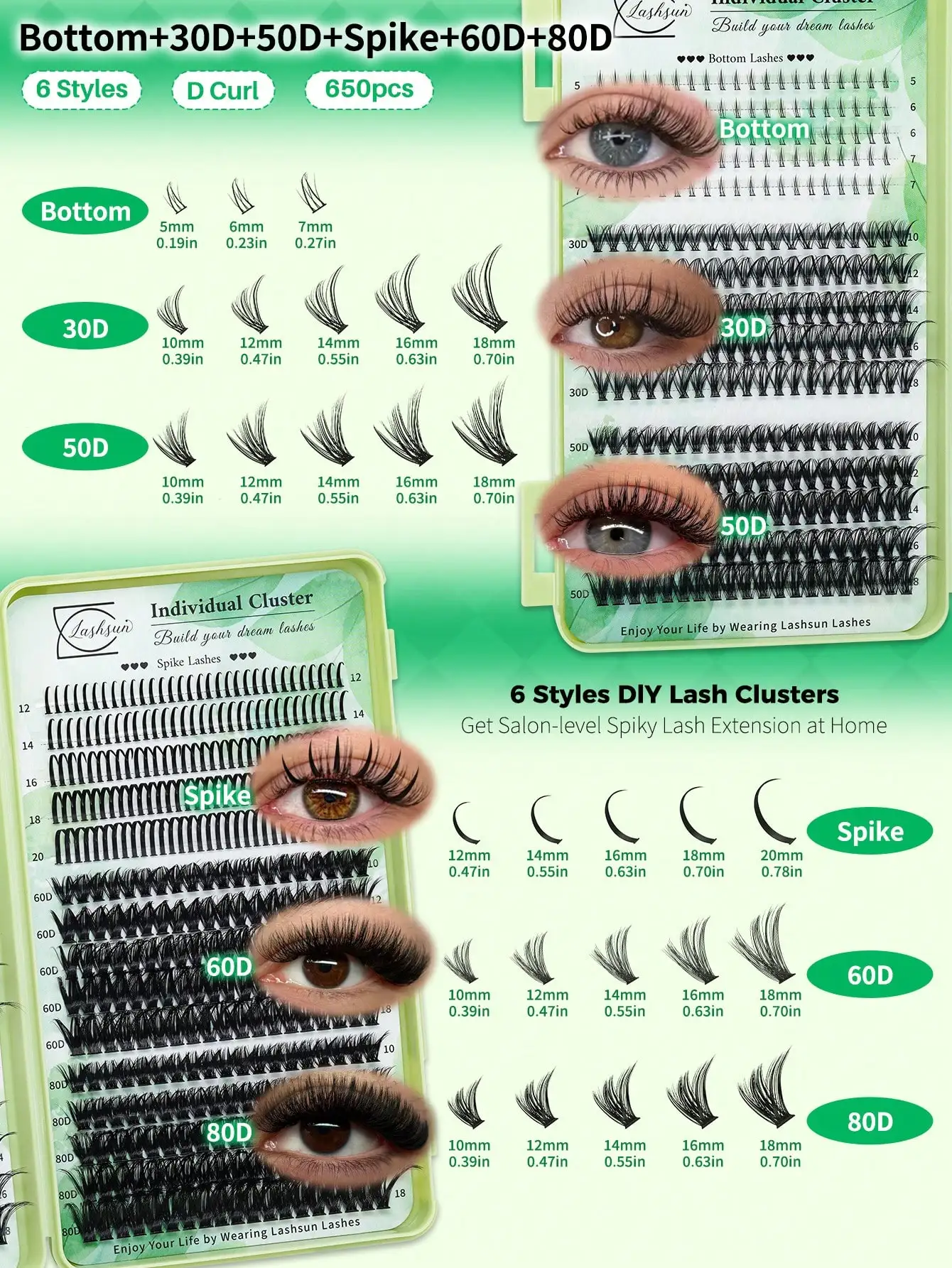 Lashsun 2522pcs Cluster Eyelashes Set, 14 Styles Including Cat Eye, Sheer, Cartoon, Thick, Bottom, Spiky Lashes, With Eyelash Glue, Makeup Remover, Eyelash Curler, Suitable For Beginners And Professionals, Easy DIY At Home, Daily Makeup Application