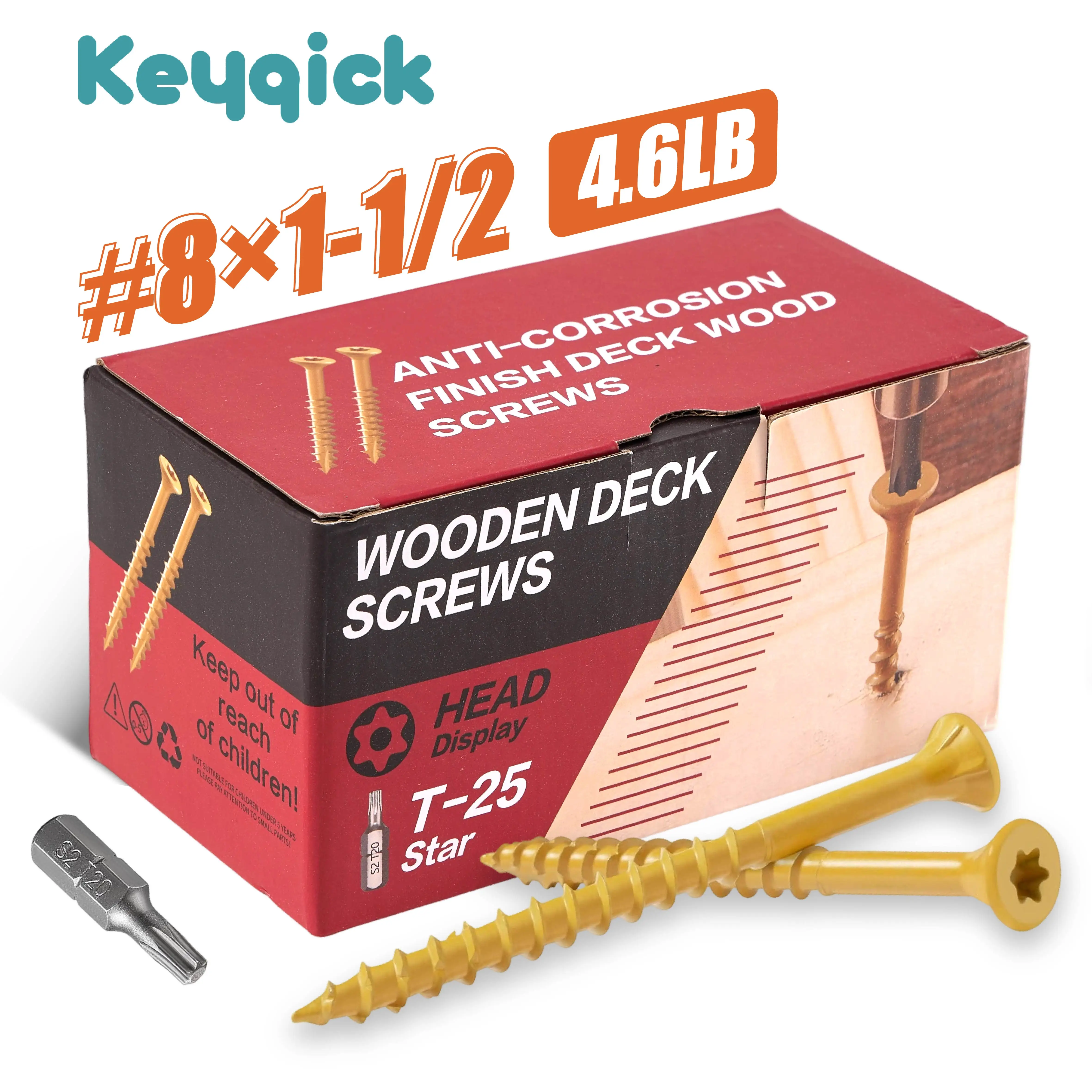 4.6Lbs Yellow Zinc Plated Torx Wood Screws Self‑Tapping Star Drive Chipboard Screws Rust Resistant Fasteners for Woodworking Carpentry DIY Projects