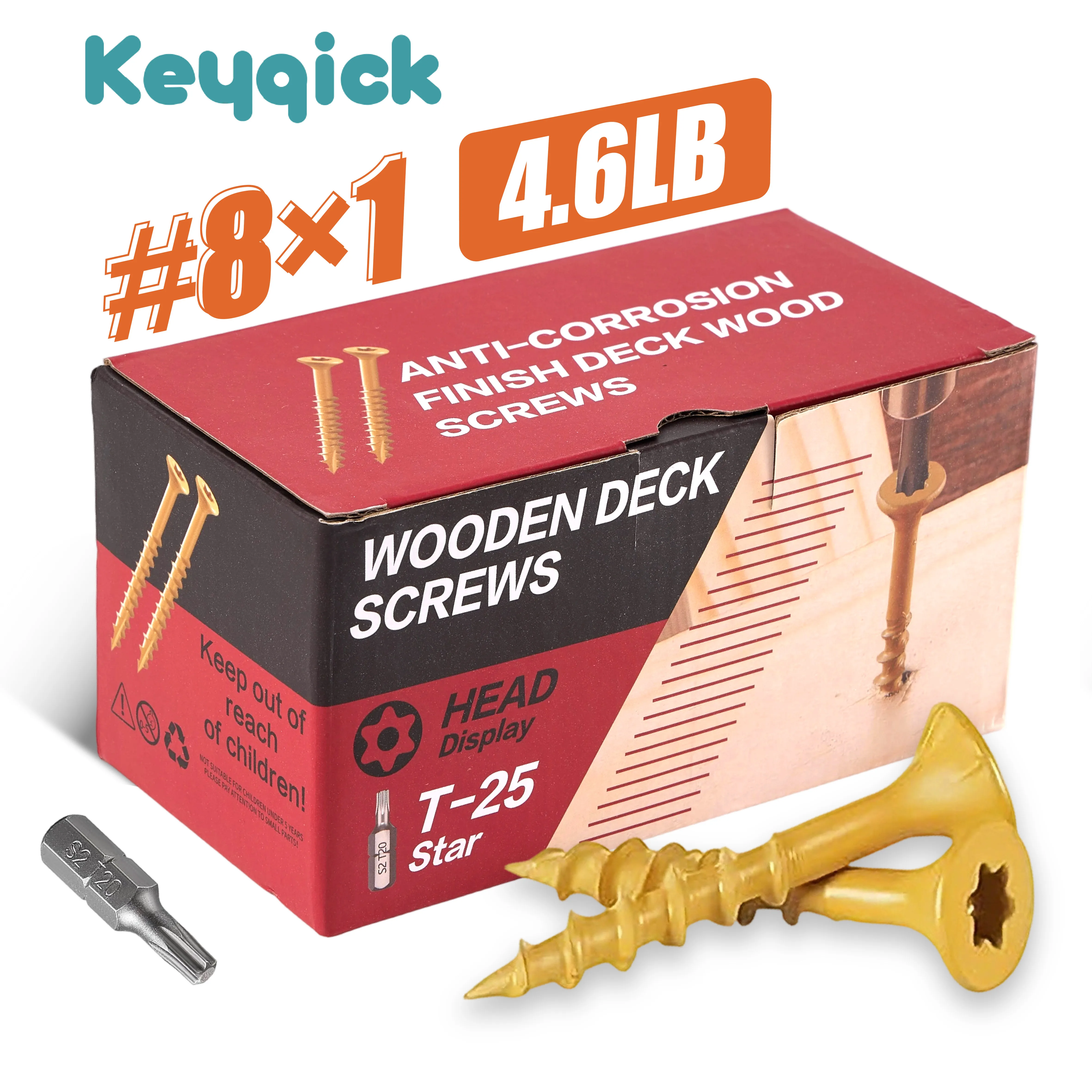 4.6Lbs Yellow Zinc Plated Torx Wood Screws Self‑Tapping Star Drive Chipboard Screws Rust Resistant Fasteners for Woodworking Carpentry DIY Projects