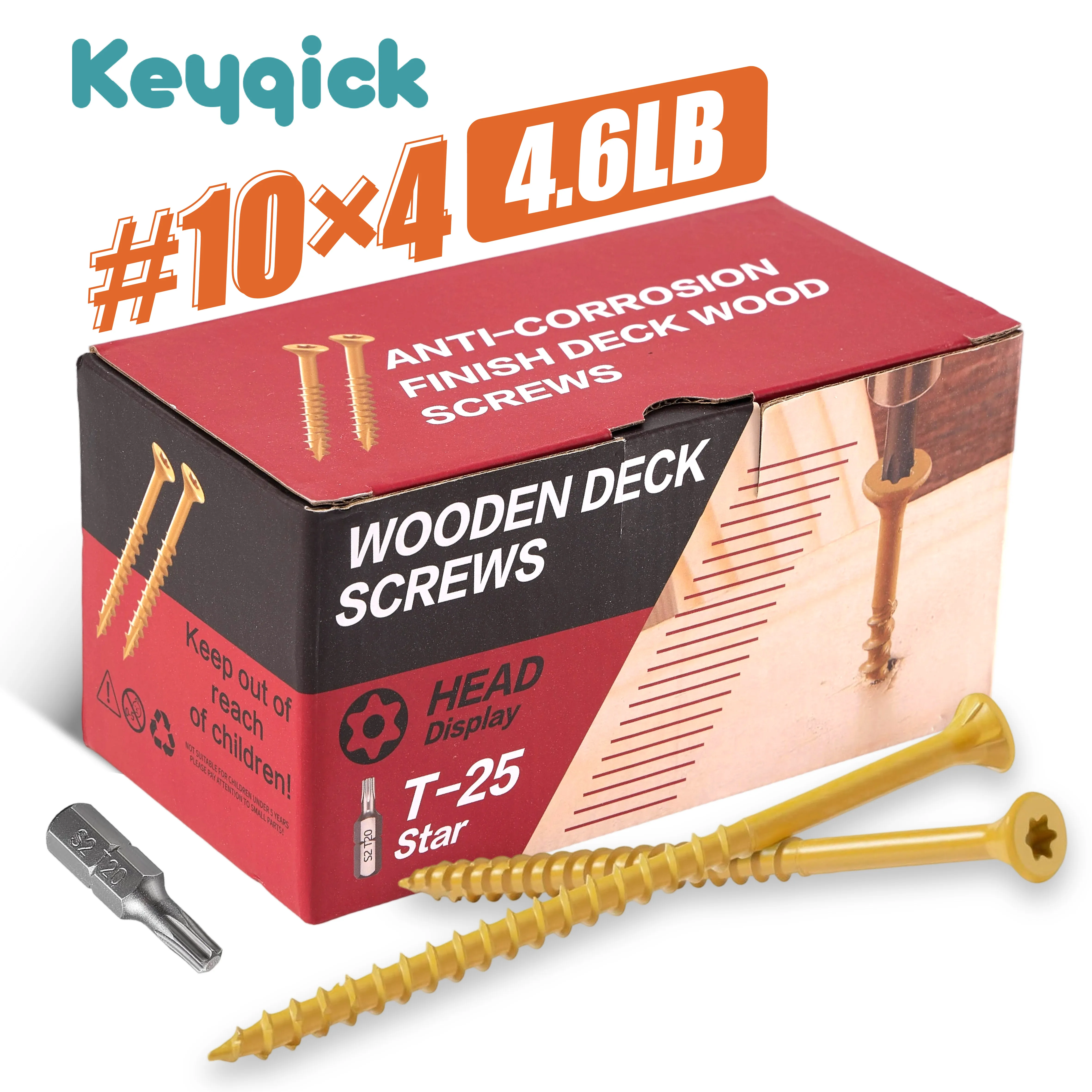 4.6Lbs Yellow Zinc Plated Torx Wood Screws Self‑Tapping Star Drive Chipboard Screws Rust Resistant Fasteners for Woodworking Carpentry DIY Projects