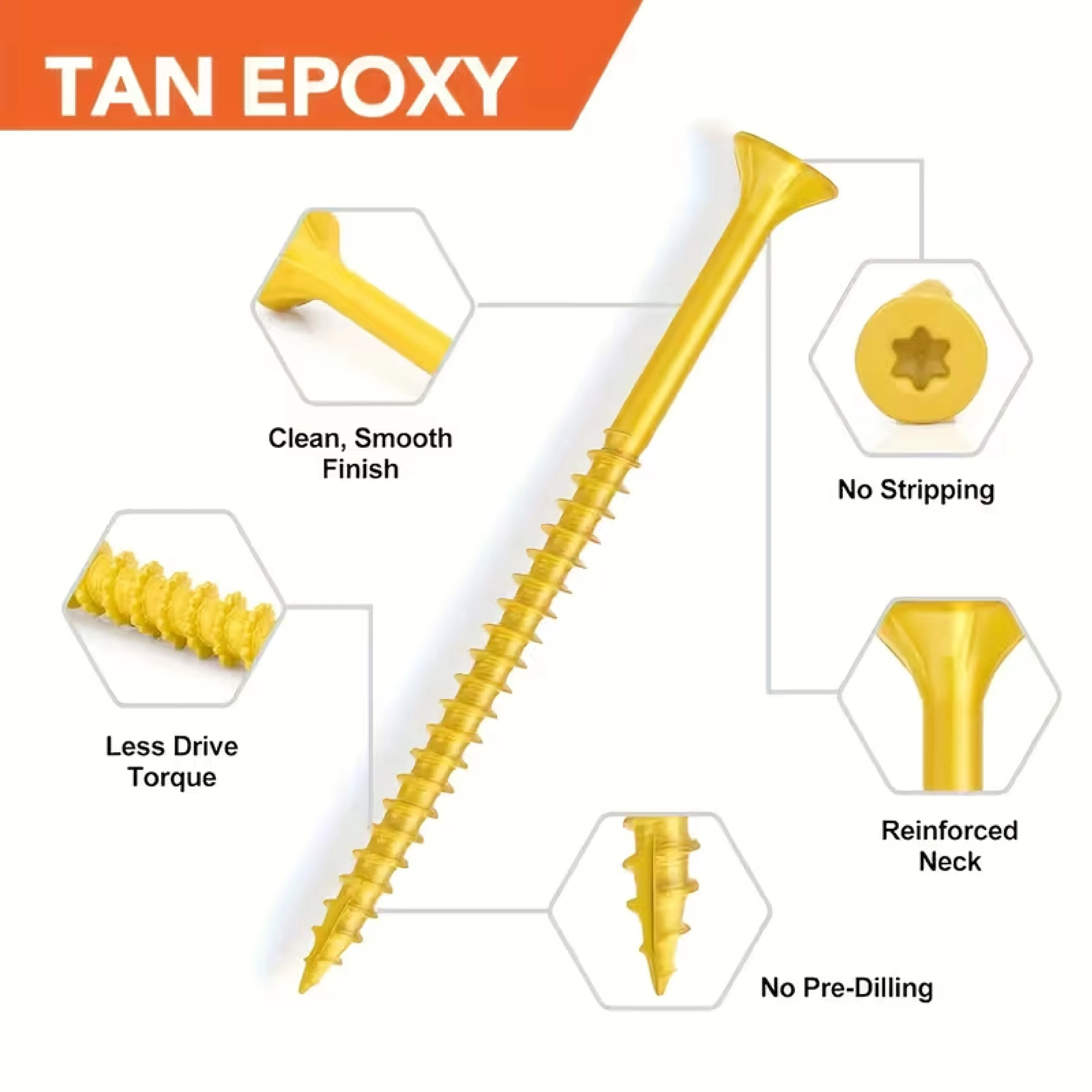4.6Lbs Yellow Zinc Plated Torx Wood Screws Self‑Tapping Star Drive Chipboard Screws Rust Resistant Fasteners for Woodworking Carpentry DIY Projects