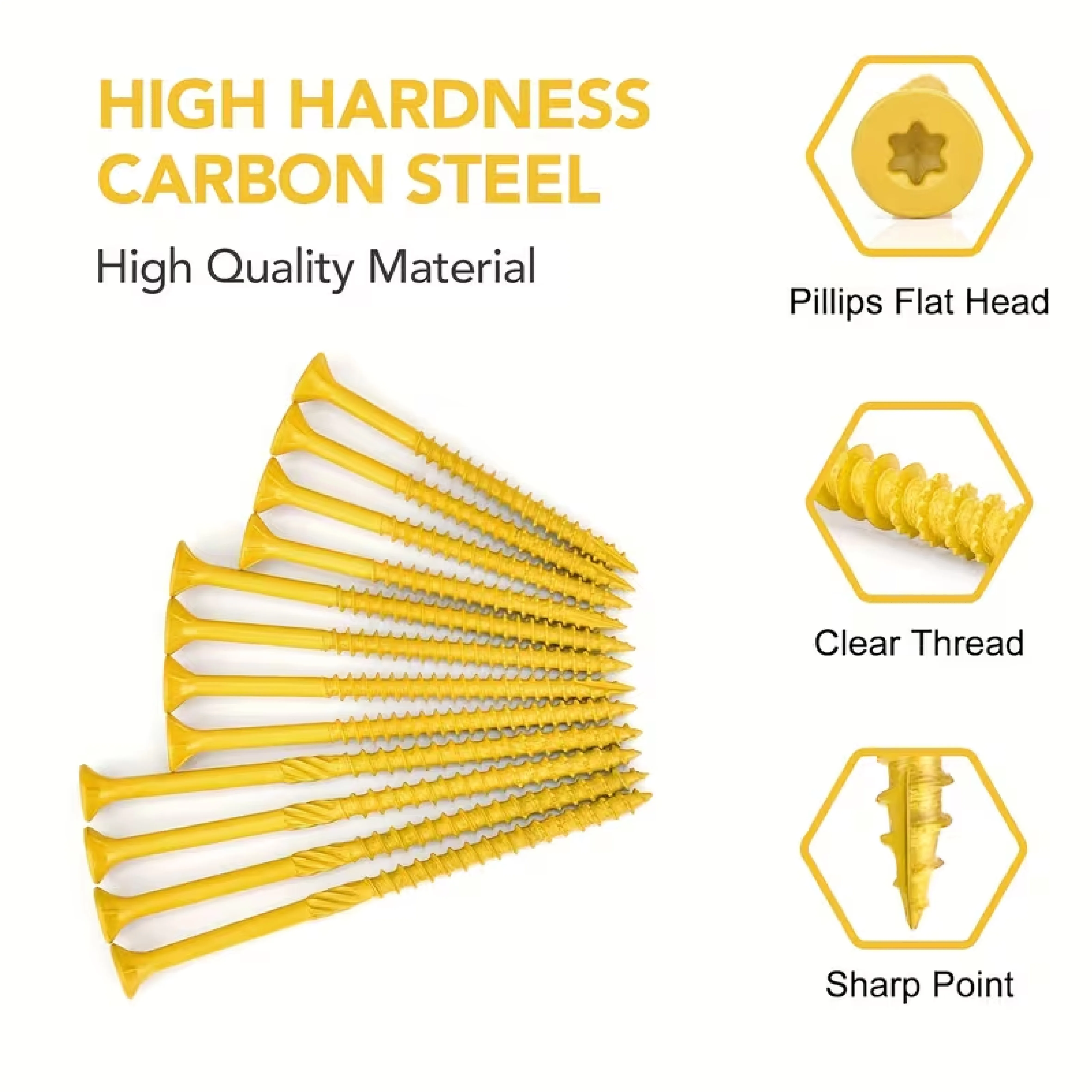 4.6Lbs Yellow Zinc Plated Torx Wood Screws Self‑Tapping Star Drive Chipboard Screws Rust Resistant Fasteners for Woodworking Carpentry DIY Projects