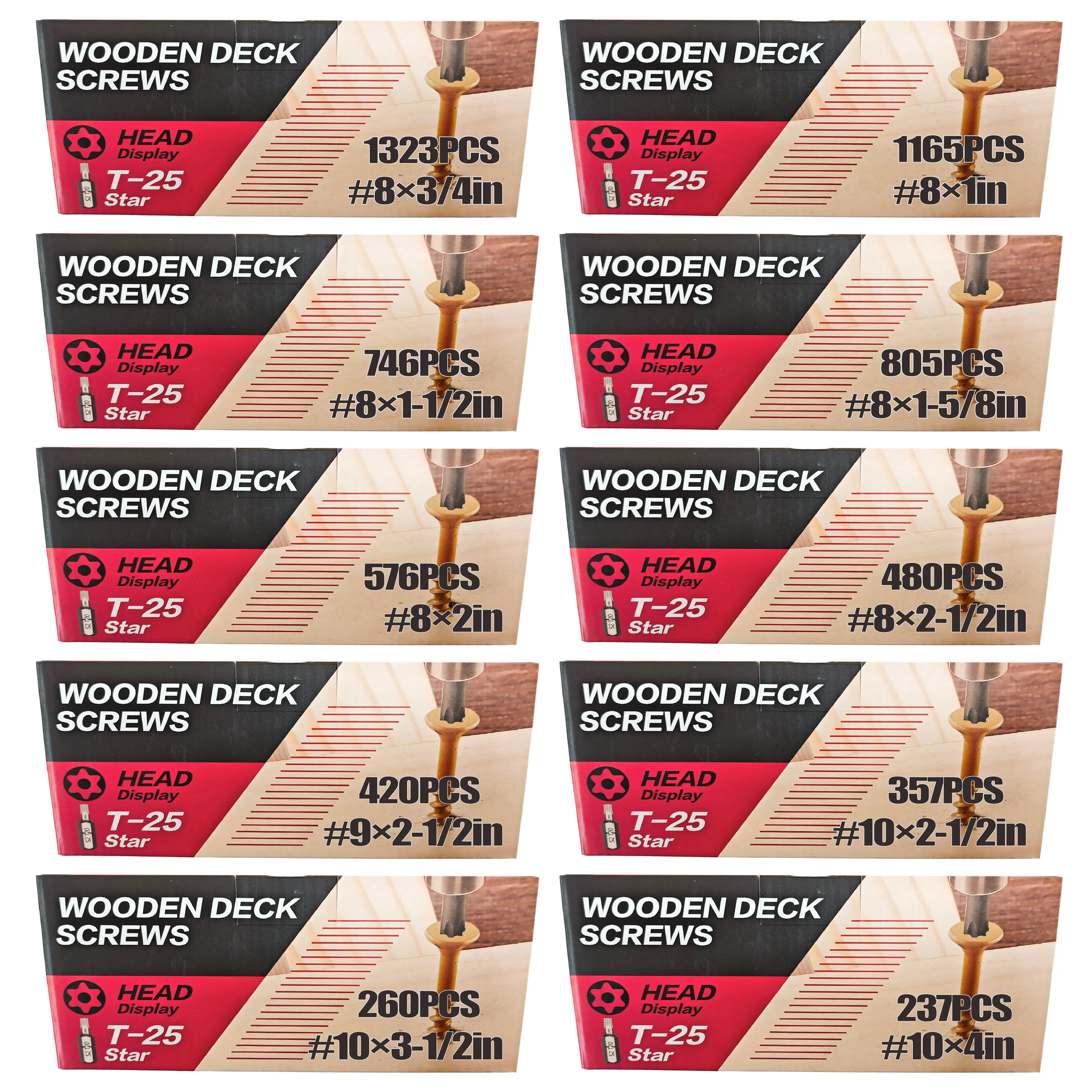 4.6Lbs Yellow Zinc Plated Torx Wood Screws Self‑Tapping Star Drive Chipboard Screws Rust Resistant Fasteners for Woodworking Carpentry DIY Projects