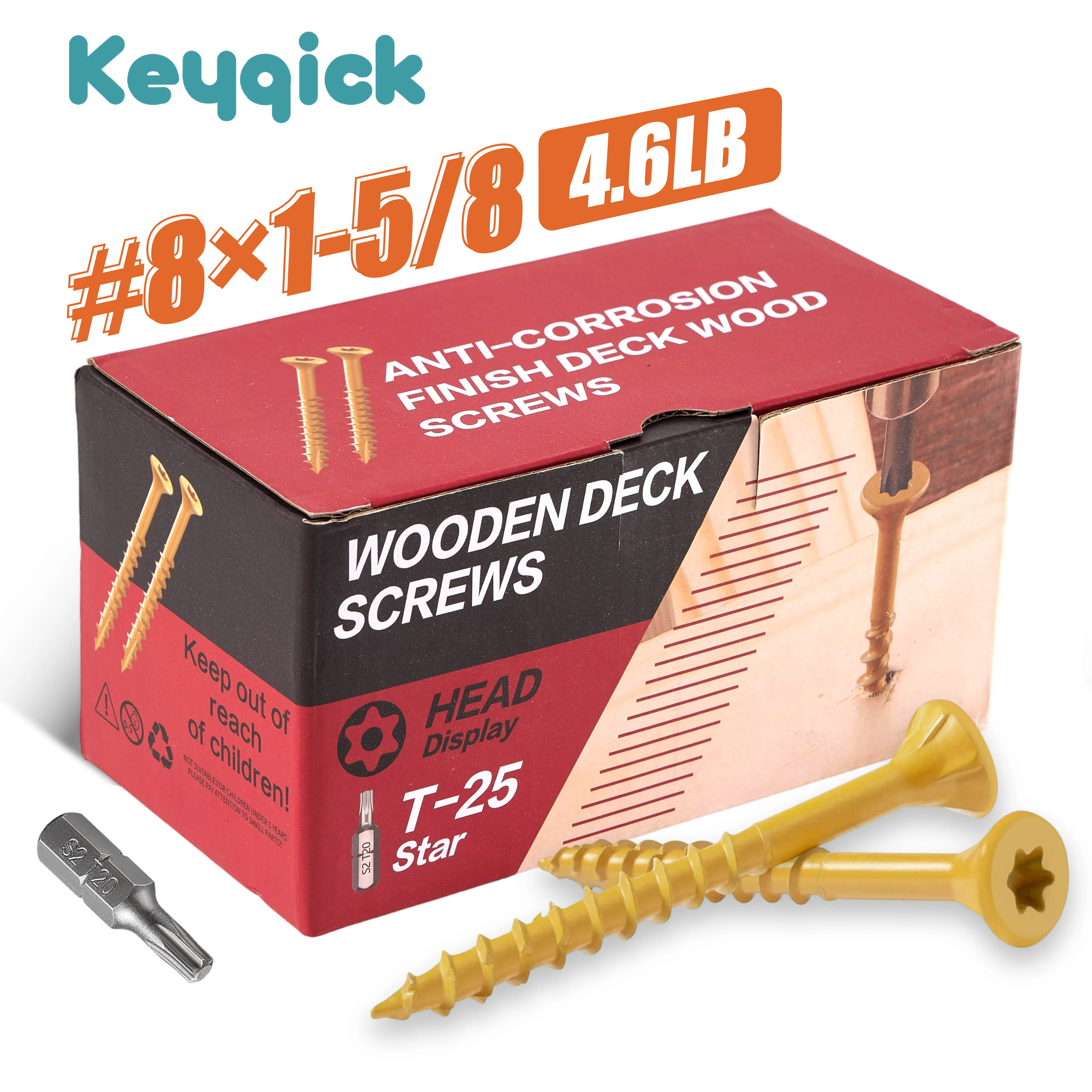 4.6Lbs Yellow Zinc Plated Torx Wood Screws Self‑Tapping Star Drive Chipboard Screws Rust Resistant Fasteners for Woodworking Carpentry DIY Projects