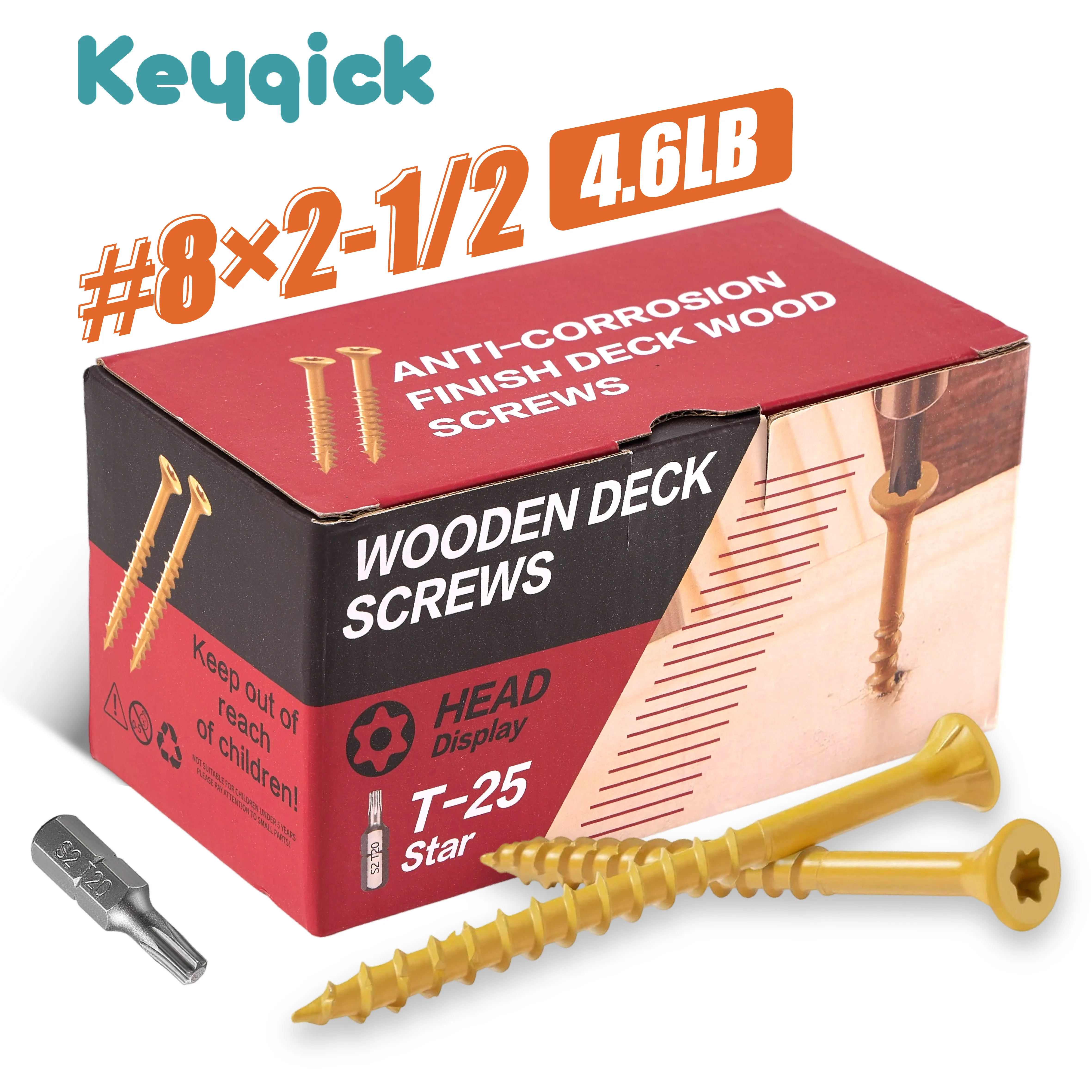 4.6Lbs Yellow Zinc Plated Torx Wood Screws Self‑Tapping Star Drive Chipboard Screws Rust Resistant Fasteners for Woodworking Carpentry DIY Projects